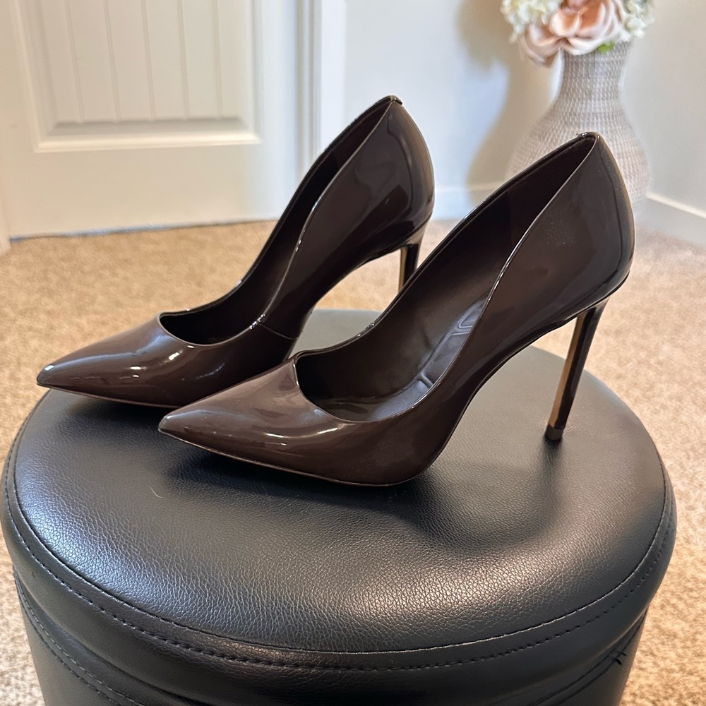 Aldo Women's Dark Brown Patent Leather Pointed Toe Stiletto Heels